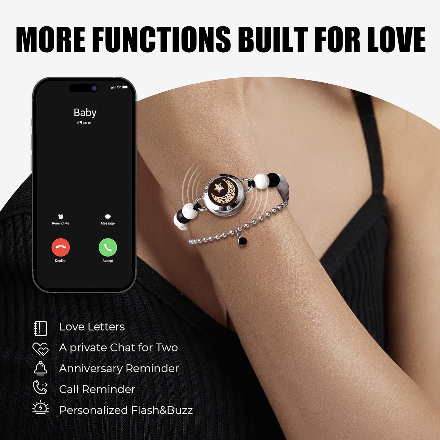 Dacida Long Distance Touch Bracelets for Couples, Vibration & Light up for Love Couples Bracelets | Long Distance Relationship Gifts for Girlfriend Bluetooth Pairing Jewelry