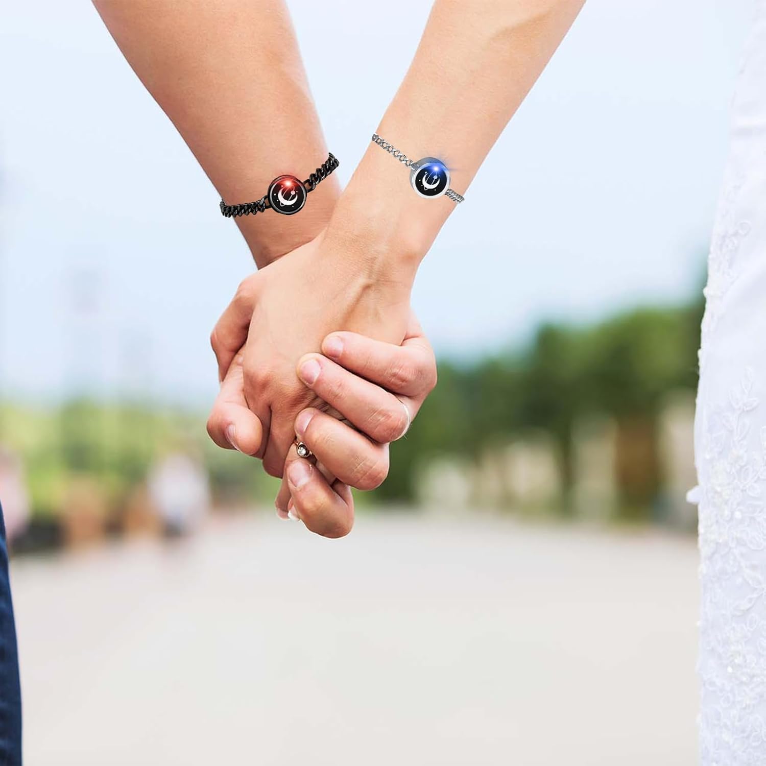 Dacida Long Distance Touch Bracelets,Couples Bracelets, Remote Smart Matching Couples Bracelet for Couples Suitable for Long Distance Relationship Girlfriend Boyfriend Passing on Love and Miss Gifts