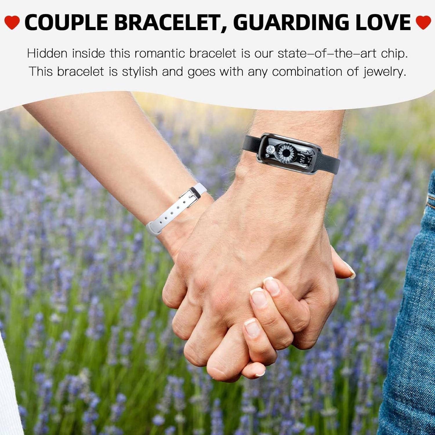 Dacida Long Distance Touch Bracelets, Send SOS SMS, Remote Smart Connection Vibration & Light Up Bracelet for Relationship Couples Girlfriend Boyfriend Family Passing on Love & Miss Gifts Jewelry Black Gold