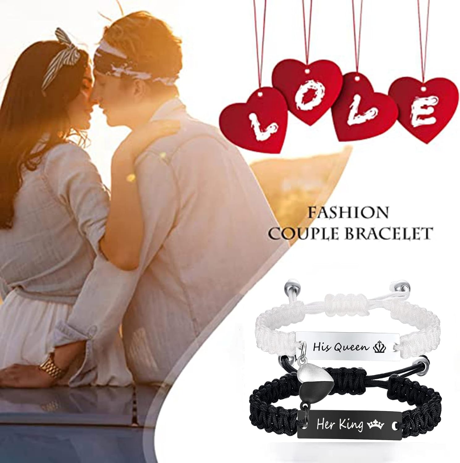 Dacida Matching Couples Bracelets for Women Men Long Distance Bracelets for Couples His Hers Bracelets Relationship Bracelets Anniversary Christmas Birthday Gifts